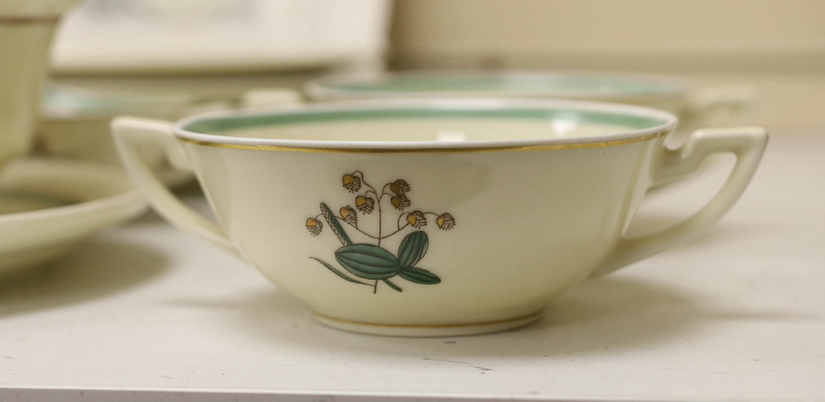A Royal Copenhagen 'Quaking Grass' pattern part dinner service amd six Beswick circus bowls